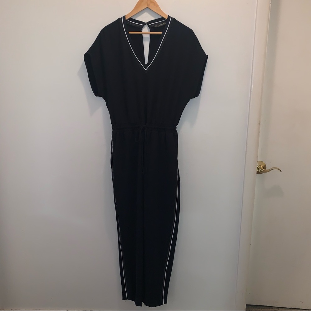 Zara Basic Collection Black Jumpsuit with Pinstripes